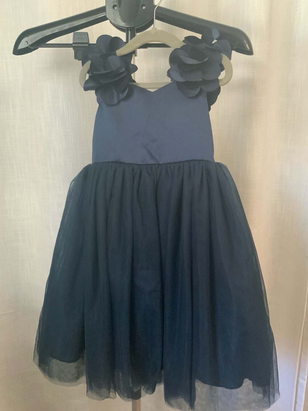 JJ's House Flower Girl Dress Size 2 Dark Navy Tulle 3D Floral